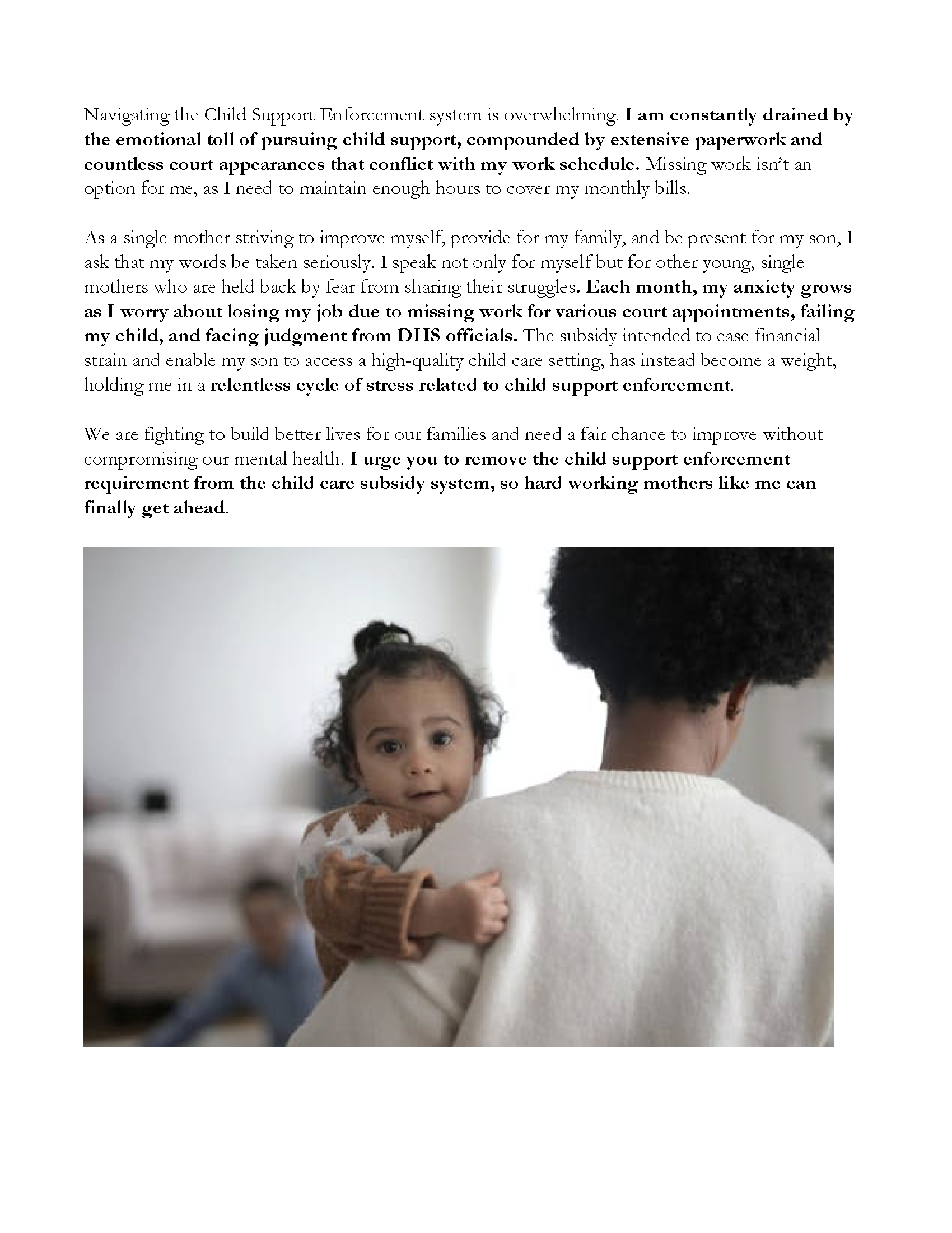 RIght from the Start Remove Child Support Enforcement from Child Care Assistance () Page