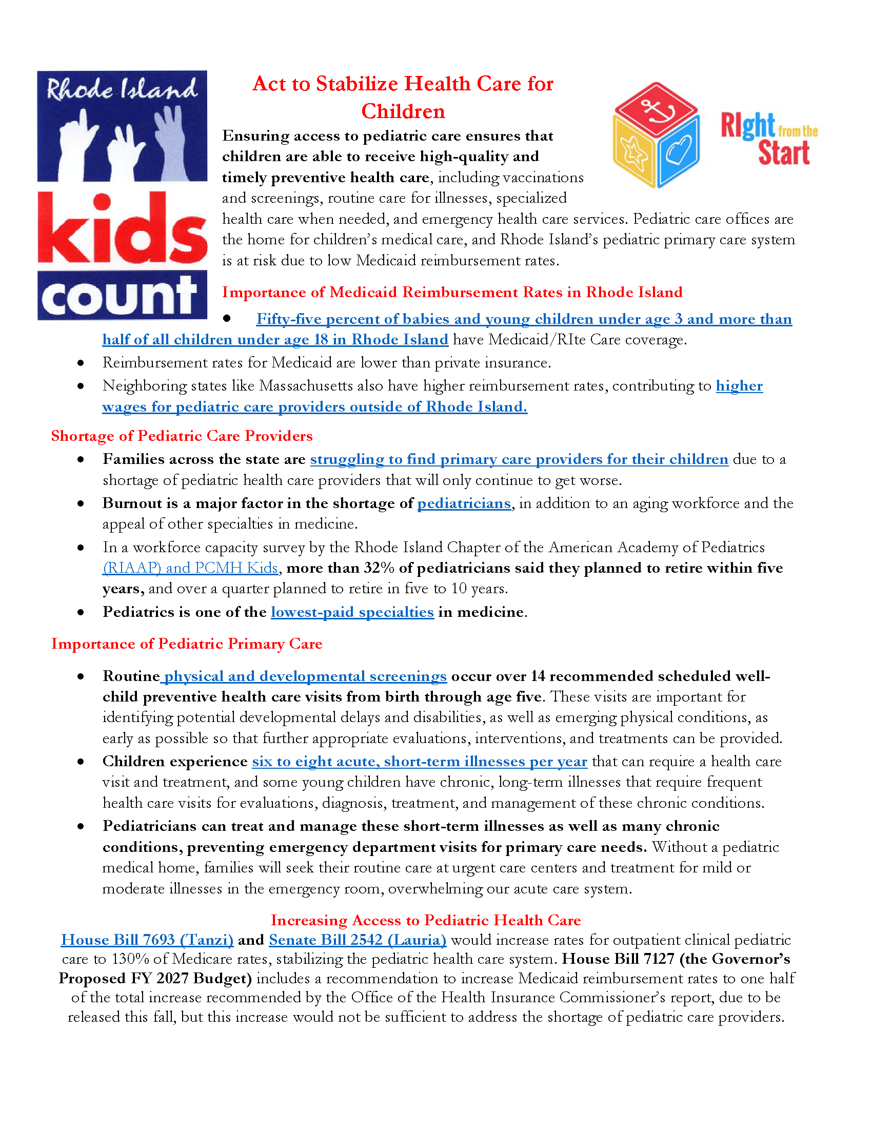 Pediatric Medicaid Rate Increase Fact Sheet